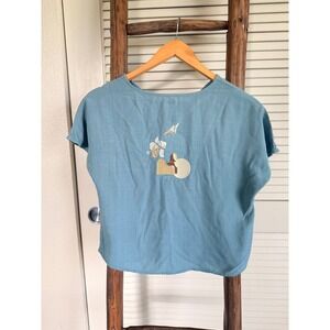 Bayo Embroidered‎ Keyhole Top Small Blue